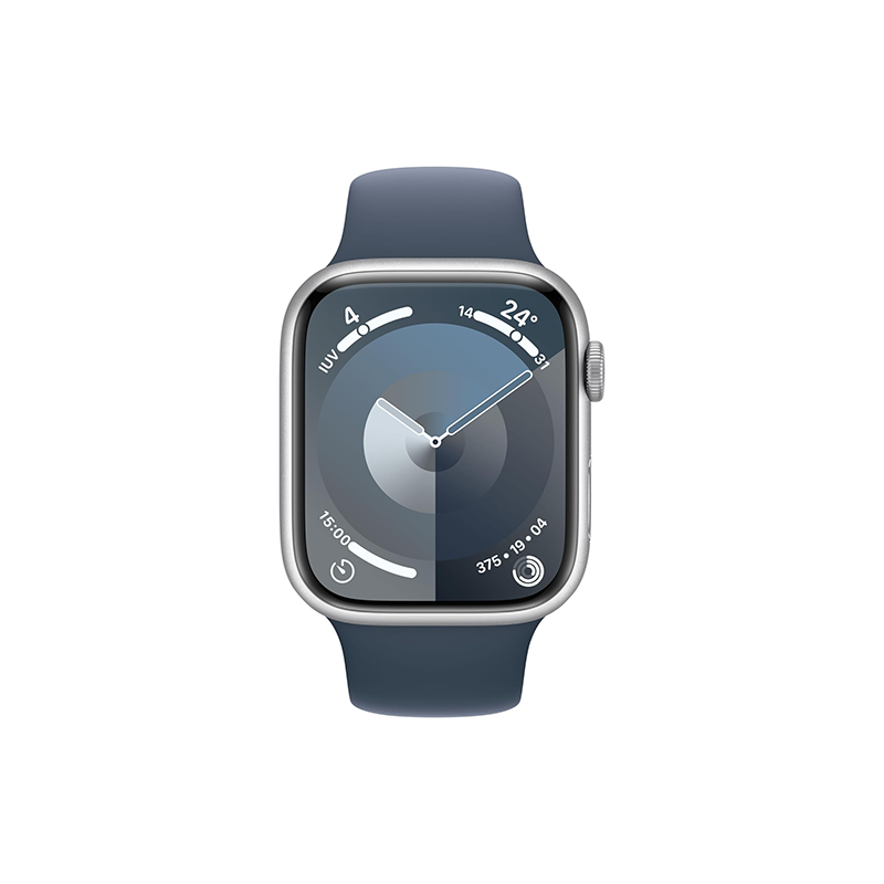 Apple Watch Series 9 GPS 45mm Silver Aluminium Case Sport Band S/M - Storm Blue EU